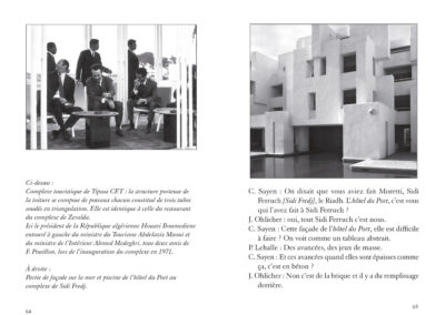 Le président de la république algérienne Boumediene et ses ministres à Tipasa CET; piscine de l'hôtel du Port - el Marsa au complexe de Sidi Fredj, architecte Fernand Pouillon (1912-1986)