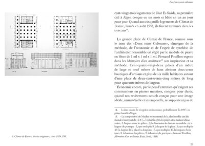 Pages 24-25 in « Pouillon, une architecture durable ». Plan, élévation, cité Climat de France, Alger. Texte S. Gruet.