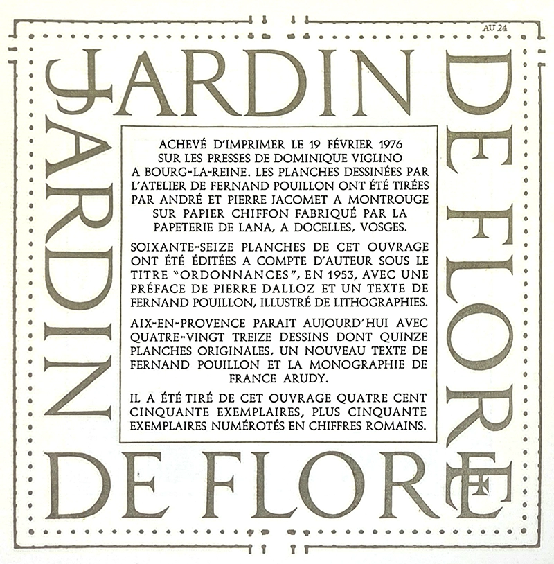 Aix-en-Provence_colophon_800 "Aix-en-Provence" par Fernand Pouillon, 1976, nouvelle édition augmentée de "Ordonnances", 1953.